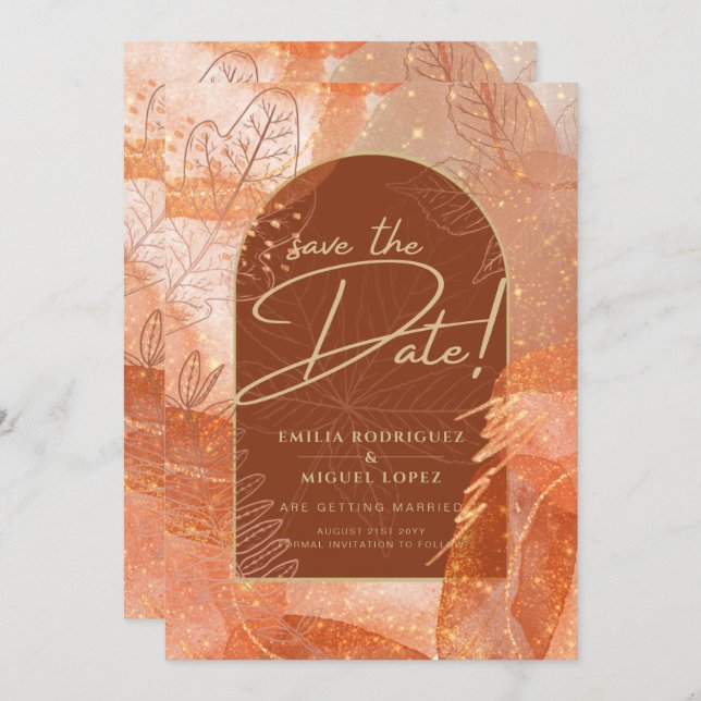 Invitation Mariage de automne moderne en terre cuite Enregist (Devant / Derrière)