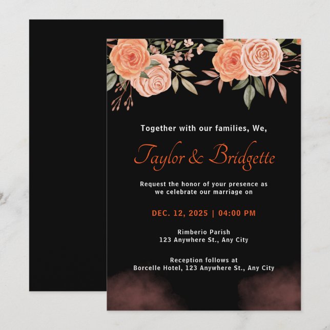 Invitation Mariage de automne noir rouille et émeraude (Devant / Derrière)
