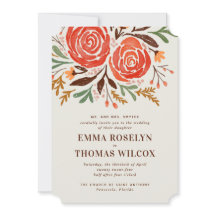 Invitation Mariage de automne Rose Red Watercolor