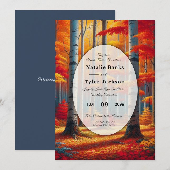 Invitation Mariage de automne Rustic Birch Tree (Devant / Derrière)