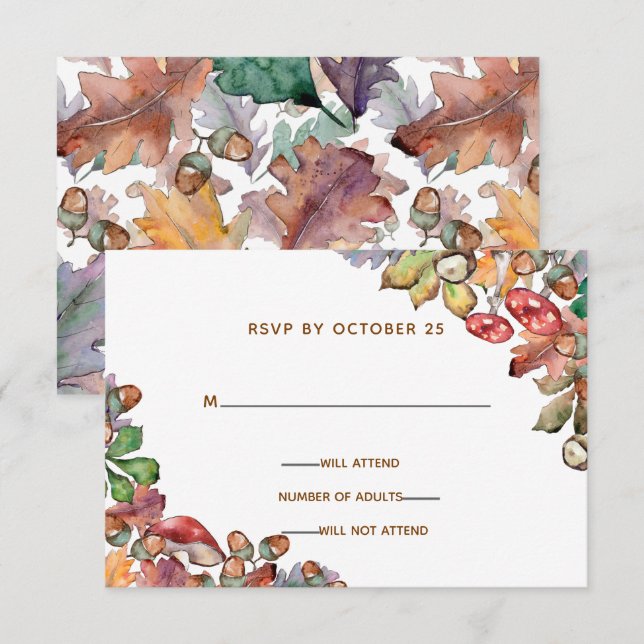 Invitation Mariage de automne Rustique de champignons aquarel (Devant / Derrière)
