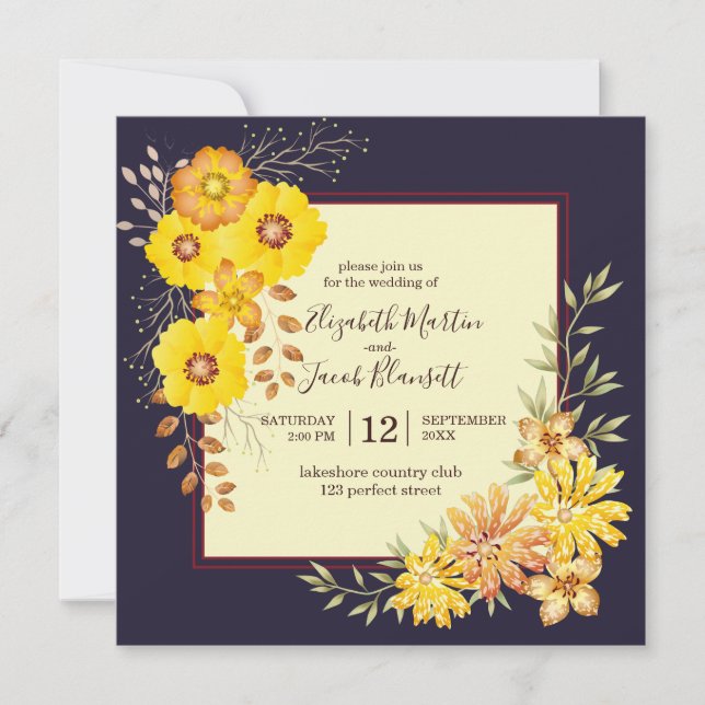 Invitation Mariage de automne rustique Jaune Roses sauvages,  (Devant)
