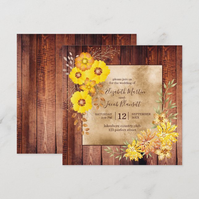 Invitation Mariage de automne rustique Roses sauvages Jaunes (Devant / Derrière)