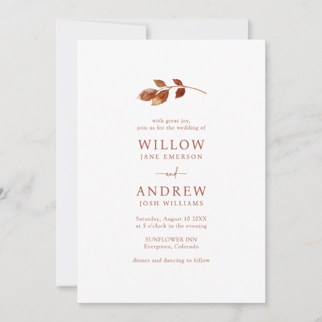 Invitation Mariage de automne simple en terre cuite (Devant)