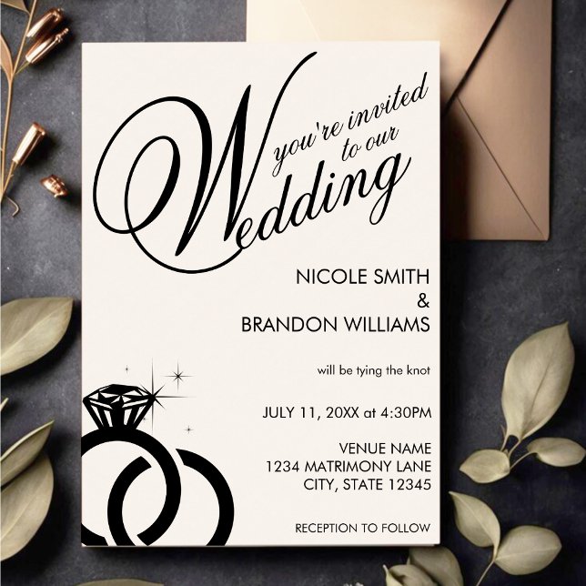 Invitation Mariage de bague diamant blanc et noir (White & Black Diamond Ring Wedding Invitation)
