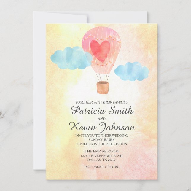 Invitation Mariage de ballon à air chaud Aquarelle (Devant)