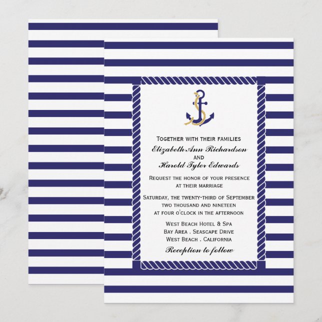 Invitation Mariage de bande nautique (Devant / Derrière)
