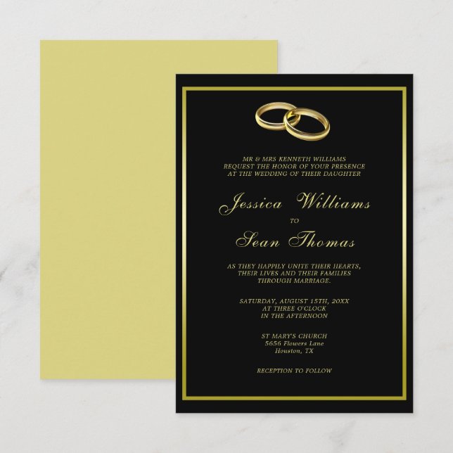 Invitation Mariage de bandes Mariage or sophistiqué (Devant / Derrière)