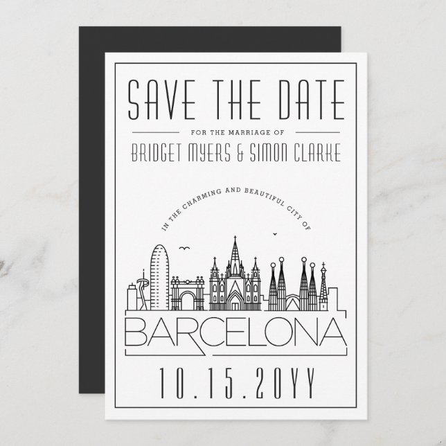 Invitation Mariage de Barcelone stylisé Skyline Enregistrer l (Devant / Derrière)