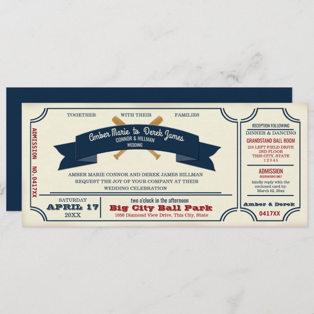 Invitation Mariage de baseball vintage (Devant / Derrière)