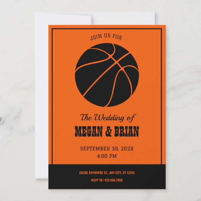 Invitation Mariage de basket orange et noir (Devant)