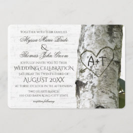 Invitation Mariage de Birch Tree rustique avec coeur sculpté