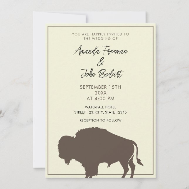 Invitation Mariage de bison de bison de bison de bison de cou (Devant)