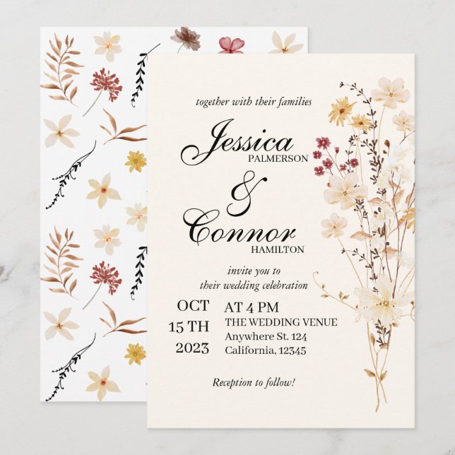 Invitation Mariage de boho Fleur sauvage coloré (Devant / Derrière)
