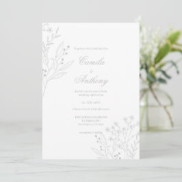 Invitation Mariage de Boho Floral Corner Argent