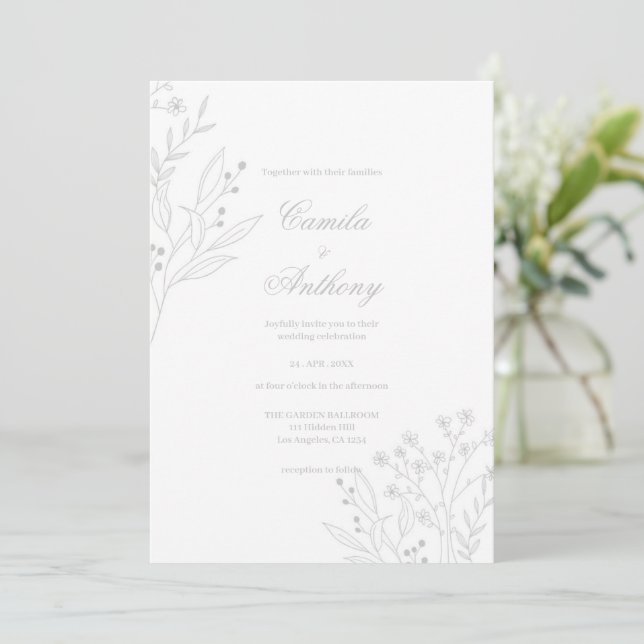 Invitation Mariage de Boho Floral Corner Argent (Debout devant)
