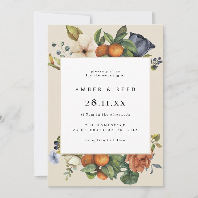 Invitation Mariage de Boho Floral Orange Summer (Devant)