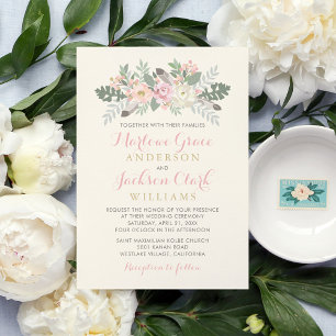Invitation Mariage de Boho ivoire rose et or Floral