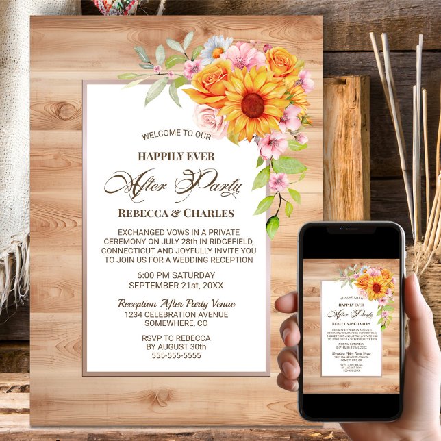 Invitation Mariage de bois après la fête tournesol floral (Créateur téléchargé)
