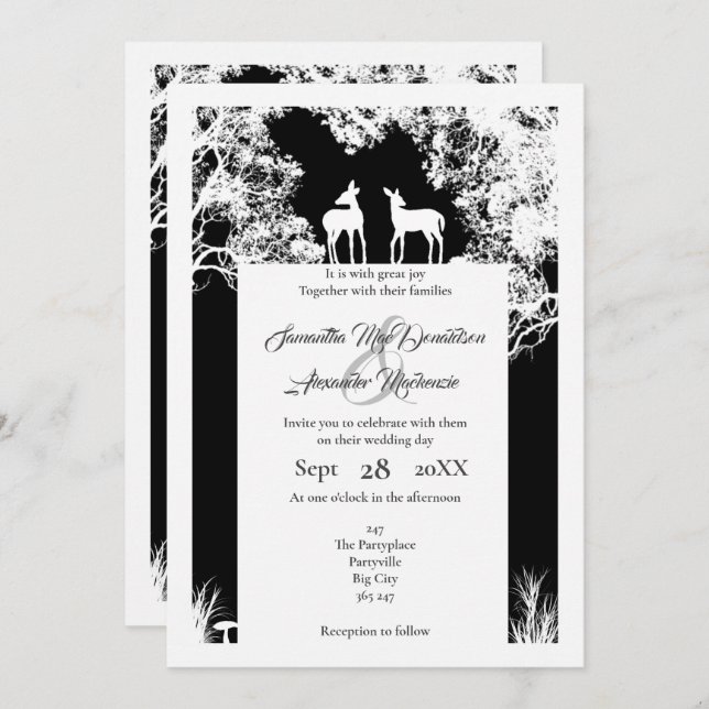 Invitation mariage de bois coupé en faux papier noir (Devant / Derrière)