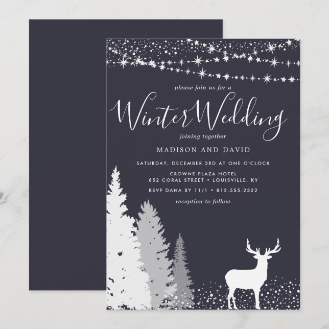 Invitation Mariage de bois de cerfs d'hiver rustique (Devant / Derrière)