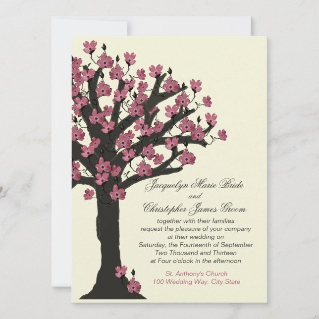 Invitation Mariage de bois de chien rose (Devant)
