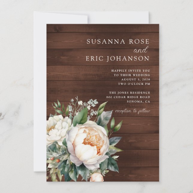 Invitation Mariage de bois floral rustique (Devant)
