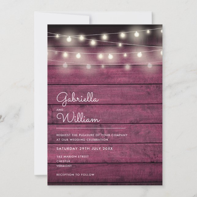 Invitation Mariage de bois rouge rustique (Devant)