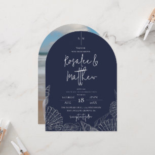Invitation Mariage de bord de mer bleu marine moderne