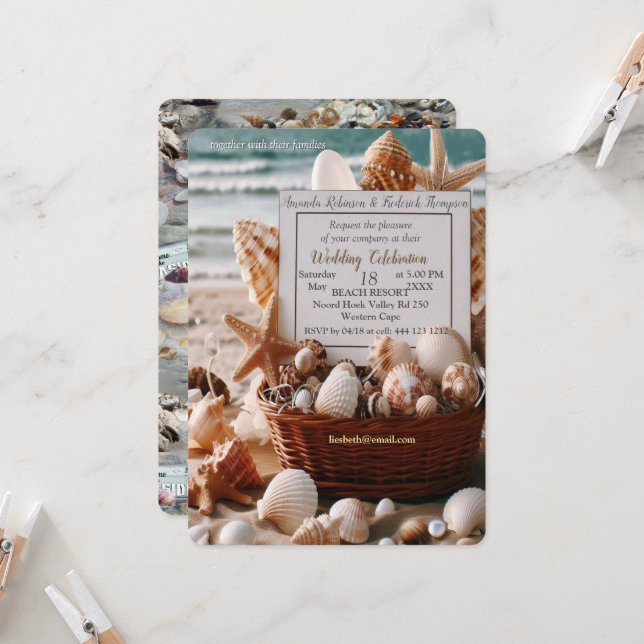 Invitation Mariage de bord de mer Célébrations sur la plage (Devant/Arrière en situation)