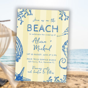 Invitation Mariage de bord de mer fantaisiste dessiné à la ma