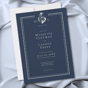 Invitation Mariage de bord de mer minimal bleu blanc