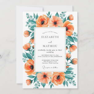 Invitation Mariage de bord de mer orange sarcelle exquis