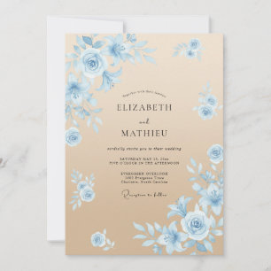 Invitation Mariage de bord de mer romantique bleu champagne