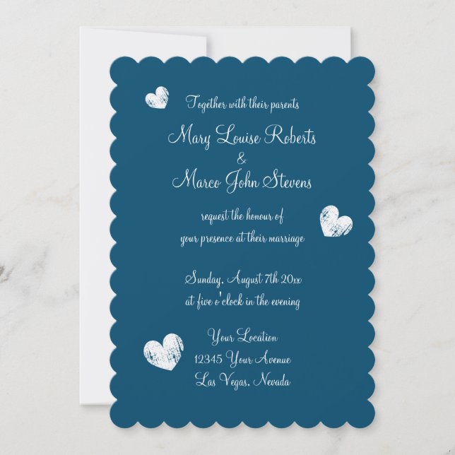 Invitation Mariage de bord de pétoncle bleu et argent métalli (Devant)