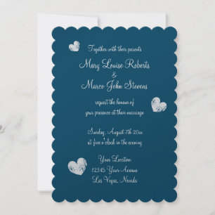 Invitation Mariage de bord de pétoncle bleu et argent métalli