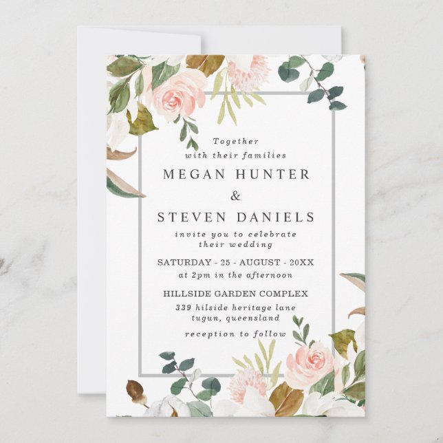 Invitation Mariage de bordure de couleur blanche et blanche (Devant)