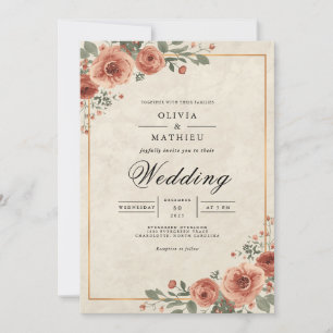 Invitation Mariage de bordure de fleurs d'Amber Rose