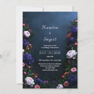 Invitation Mariage de bordure de pivoine indigo de minuit