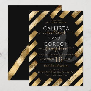 Invitation Mariage de bordure en bande en or noir chic