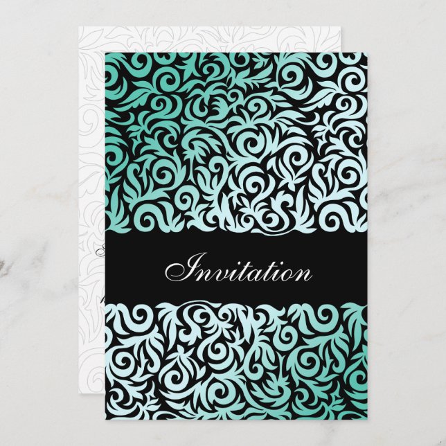 Invitation Mariage de bordure vert et noir à la pointe (Devant / Derrière)
