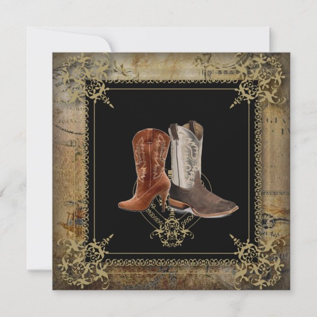 Invitation mariage de bottes de cowboy de l'ouest (Devant)