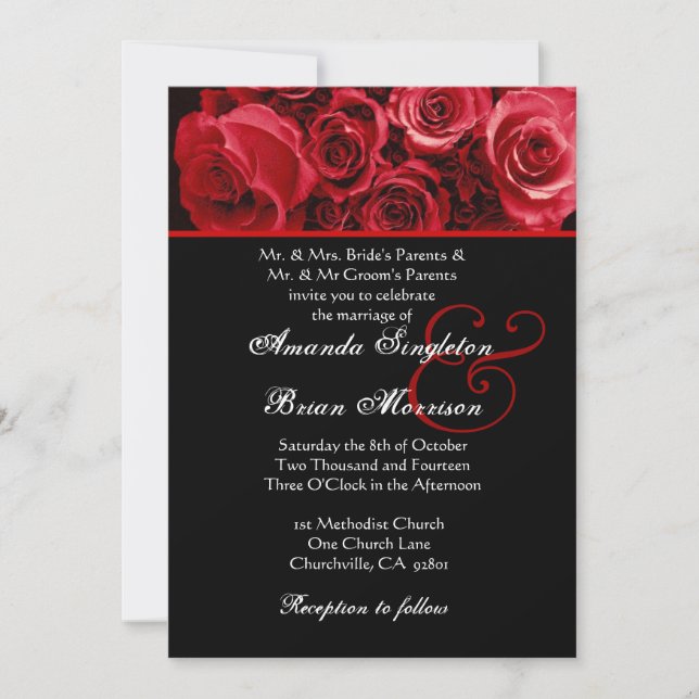 Invitation Mariage de bouquet de la Rose noire blanche rouge (Devant)