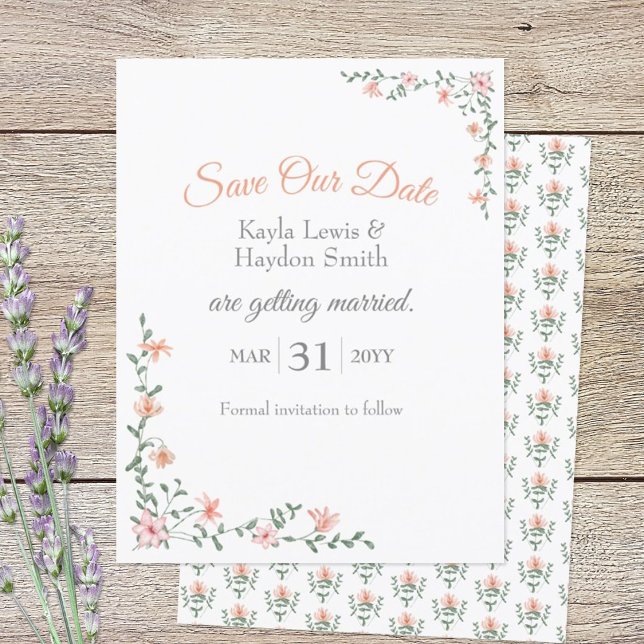 Invitation Mariage de bouquet de pêche Enregistrer la date (Peach Floral Save Our Date Card)