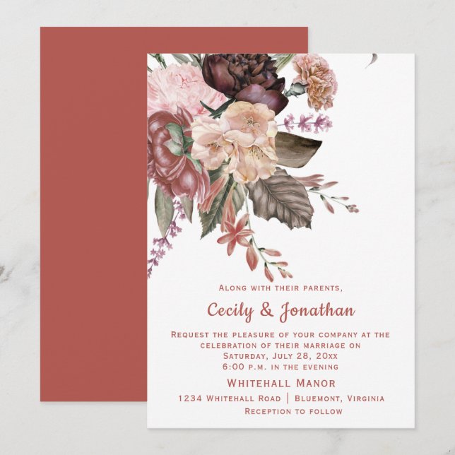 Invitation Mariage de bouquet floral d'automne | (Devant / Derrière)