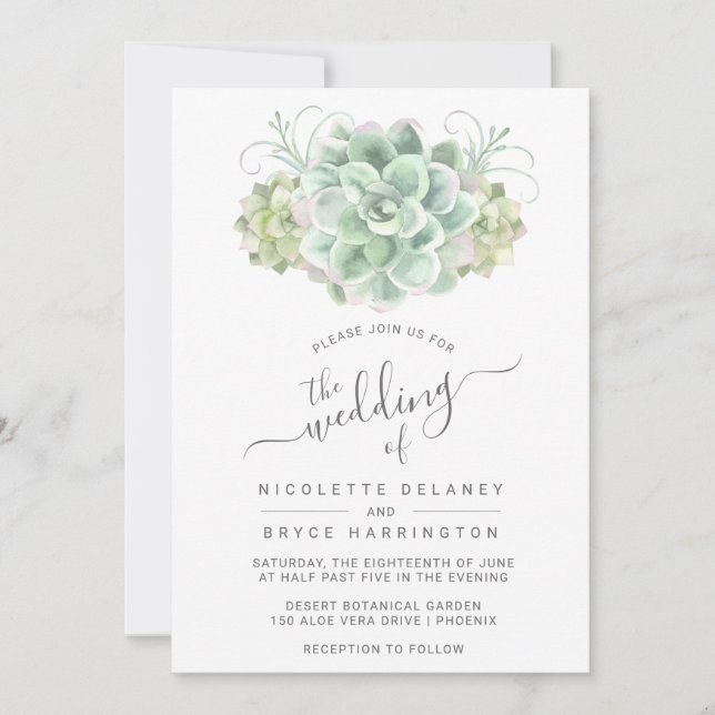 Invitation Mariage de bouquet vert botanique Succulent (Devant)