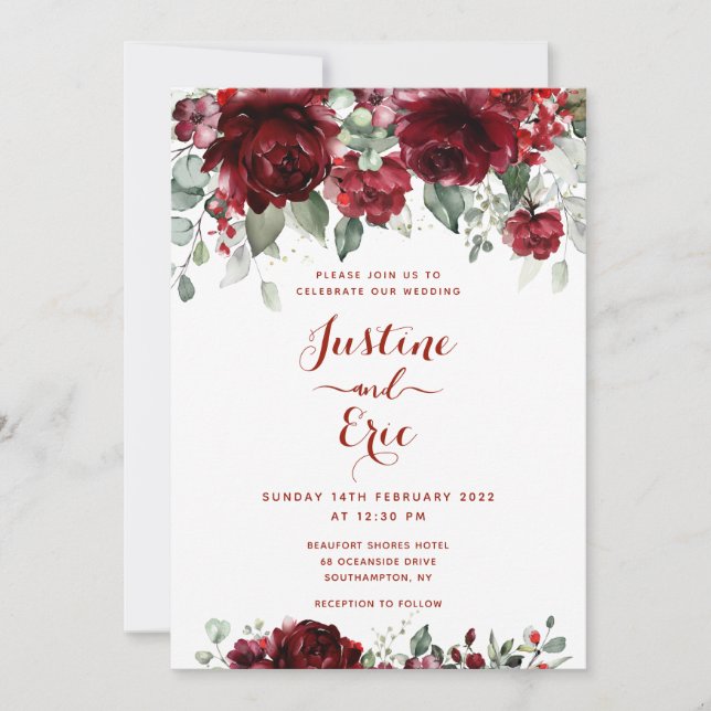Invitation Mariage de Bourgogne Red Peony Epiphany II (Devant)