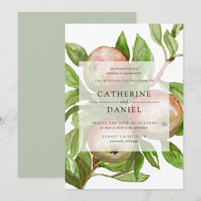 Invitation Mariage de branche de pomme aquarelle (Devant / Derrière)