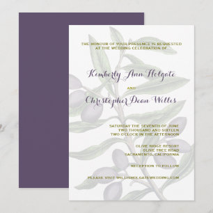 Invitation Mariage de branche d'olivier   Pourpre vert