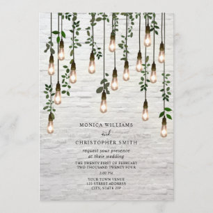 Invitation Mariage de briques blanches pour ampoules Vintages